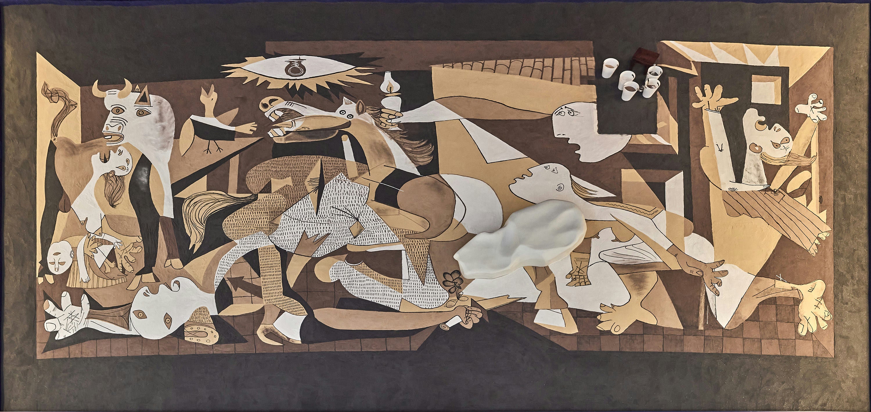Guernica painting by Picasso recreated in sand by Lee Mingwei